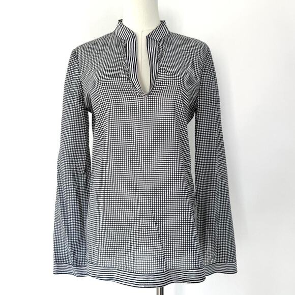 TORY BURCH NAVY/WHITE V-NECK BLOUSE - Picture 1 of 8